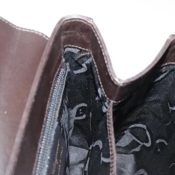 Salvatore Ferragamo Gancini Hand Bag Leather 2way Dark Brown Gold Auth 103214 - Picture 13 of 16